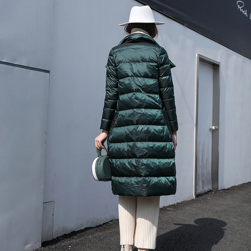 Fitaylor-Chaqueta larga de doble cara para mujer, abrigo de plumón de pato blanco con solapa, cuello alto, doble botonadura, Parka cálida para la