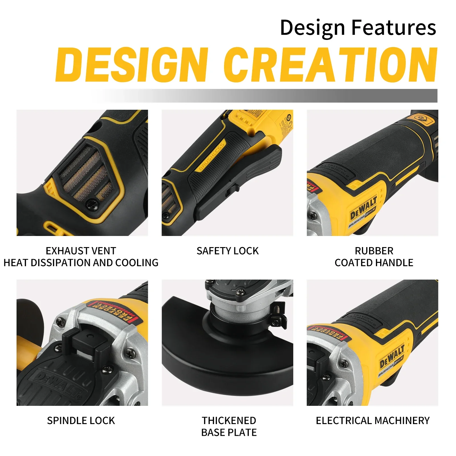 Dewalt 125MM DCG406 Cordless  Angle Grinder 9000RPM Cutting Machine Polishing Machine Tool For 20V Lithium Batteries view 6