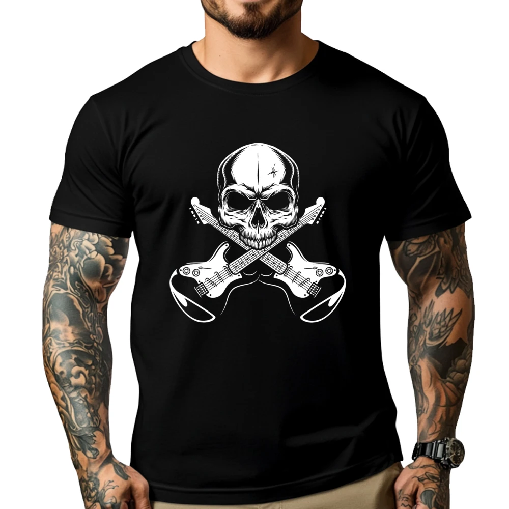 

Skull Guitar Heavy Guitar Player Guitarists Mens Designer T Shirt T Shirts Loose Camisas Basicas Hombre Original Mens T-Shirts