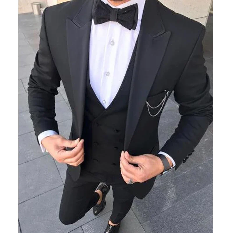 

Business Formal Men Suits 2024 Peaked Lapel Wedding Tuxedos Groom Slim Fit Male Fashion Blazer 3 Pieces Jacket with Pant Vest