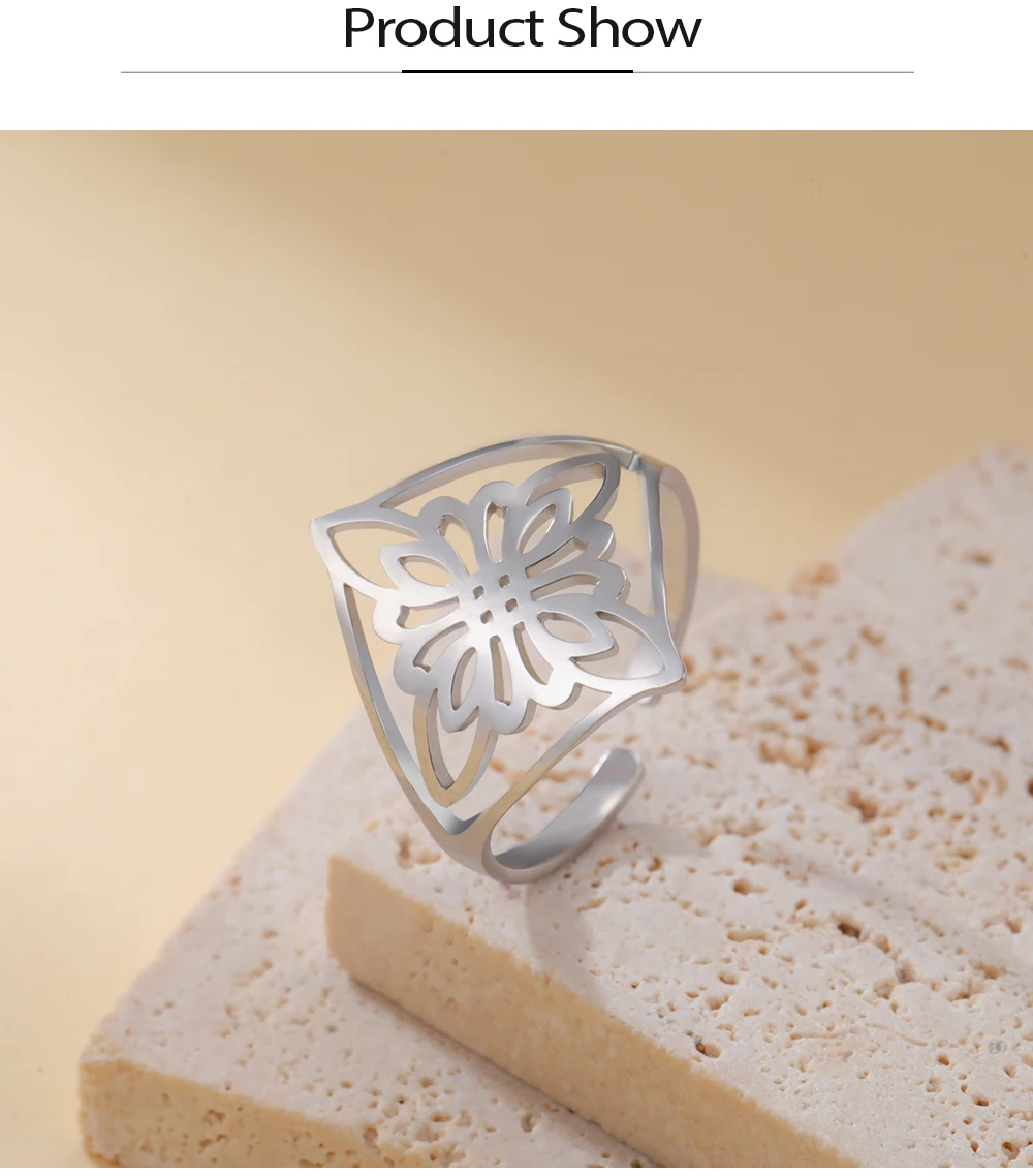 COOLTIME Hexenknoten-Ring für Frauen, Edelstahl, verstellbar, Blume, Irland, keltischer Ring, Schmuck, Geschenk, Großhandel – Detail 6