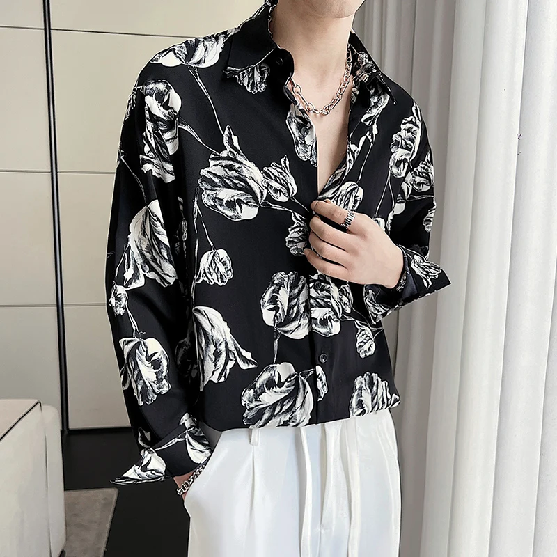 New Summer Men\'s Printed Shirts Oversized Clothing Casual Long Sleeve Striped Plaid Vintage Thin Draped Stretch Hawailan Blouses