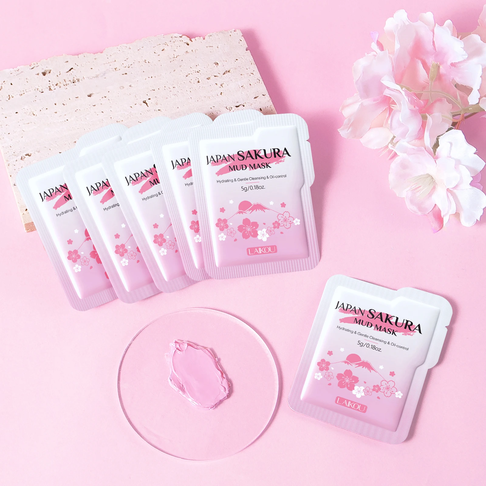 LAIKOU Sakura Full Facial Care Set - Cleanser Toner Serum Eye Cream Mud Mask Moisturizer for Radiant Skin