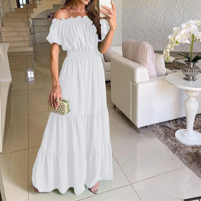 2024 Women's New Spring Summer New Ethnic Summer One Neck Short Sleeve Long Women's 7 Color Dresses Evening Party Fashion Dress