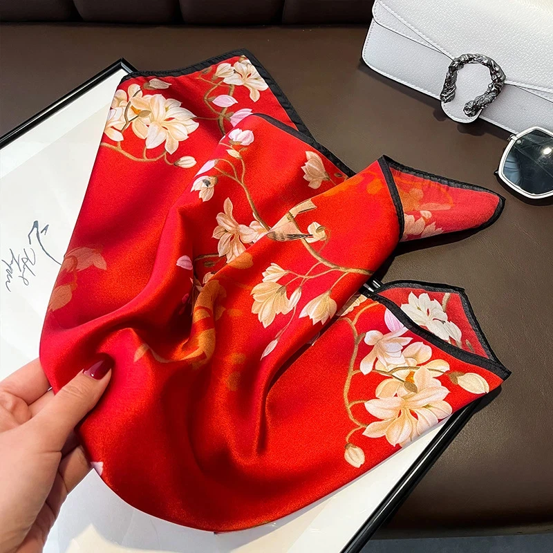 

Red 100% natural silk scarf small women neck scarf luxury real silk 53*53cm square hijab scarves ladies winter accessories
