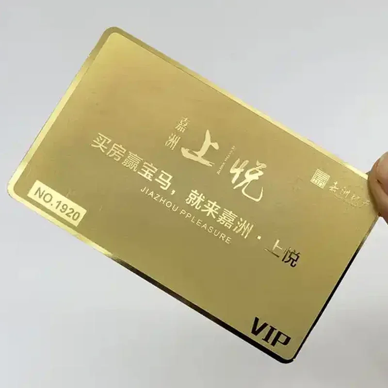 

Hot!!! 2024 Oem Leaser Engraved Gold Plated Metallic Business Card Stainless Steel Gold Mirror Vip Metal Card