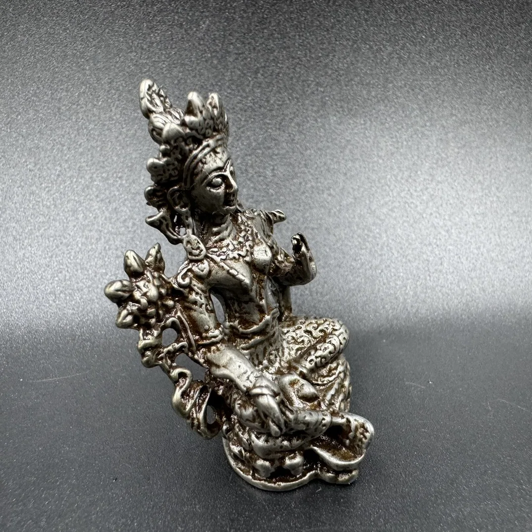 Chinese bronze Tiantian white Tara Buddha Statue small decoration home protective gift decoration