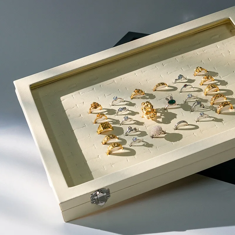 

Leather Ring Display Box Counter Rings Organizer Cases Transparent Large Jewelry Storage Case Trinket Jewellery Showcases Boxes