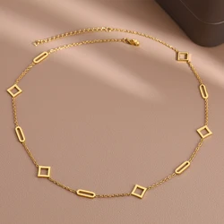 Stainless Steel Necklaces Minimalist Geometric Hollow Square Paper Clip Design Korean Fashion Necklace For Women Jewelry Gifts