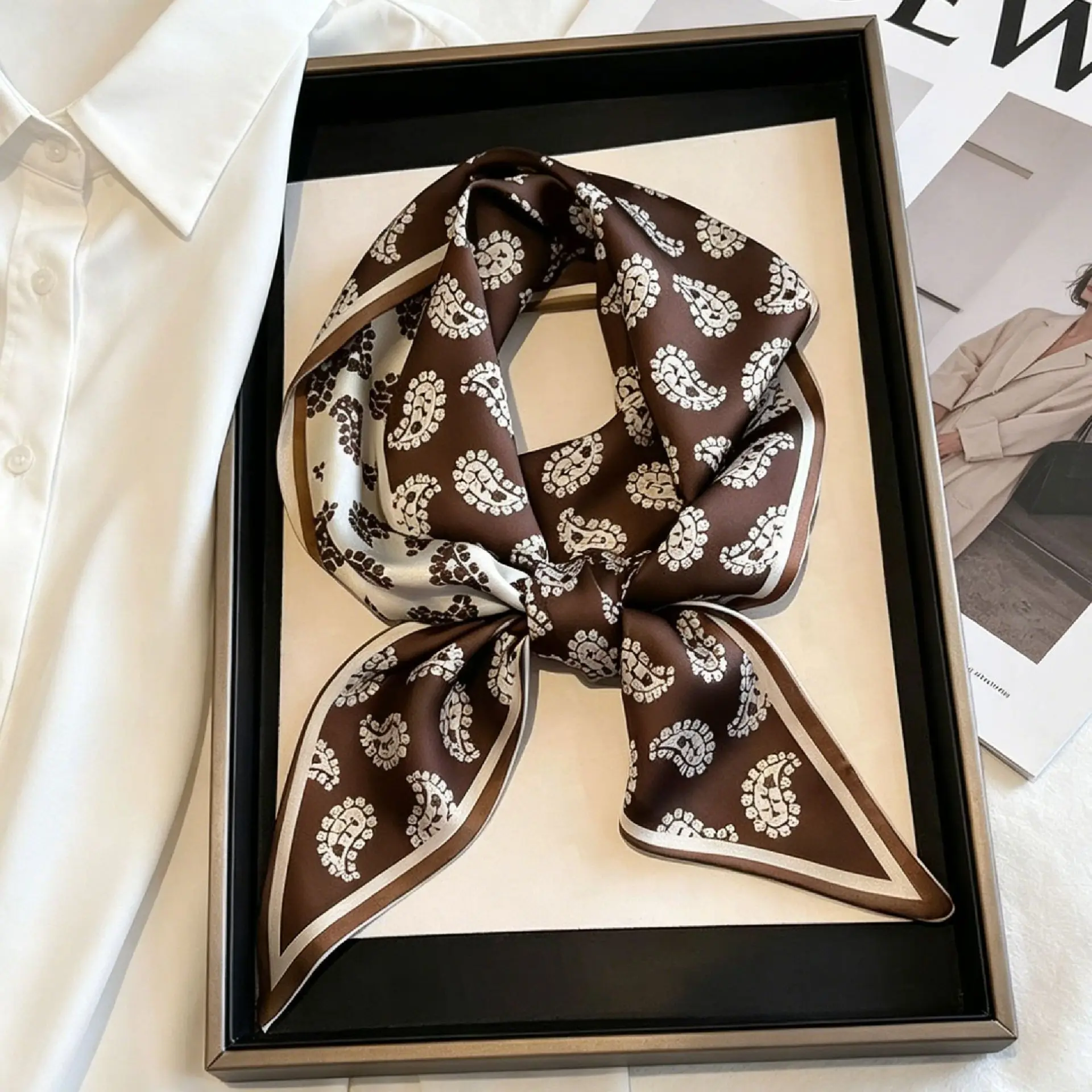 Luxury Long Neckerchief Skinny Hair Bands Women Silk Scarfs Fashion Headbands Bag Scarves Print Hairband Neck Scarf For Ladies image 2