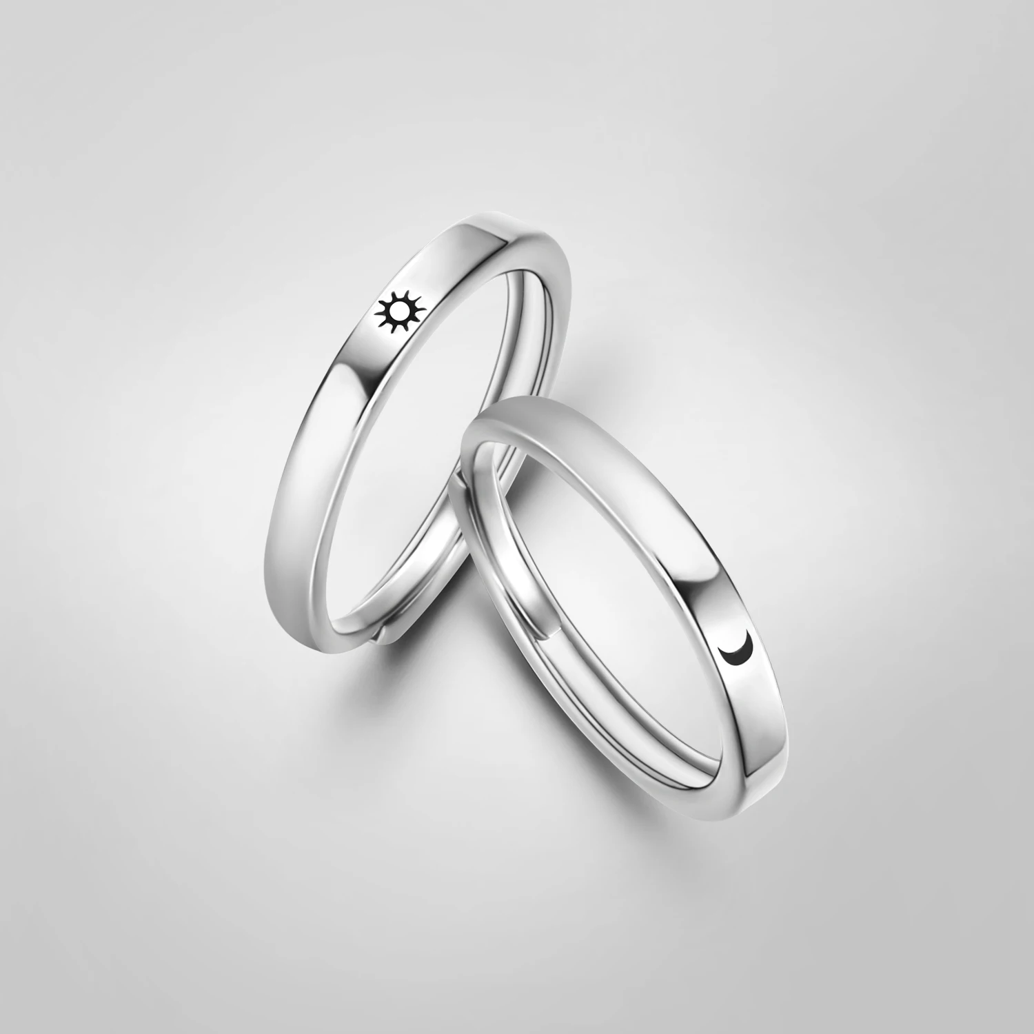 Klassischer offener Paarring mit Sonne und Mond für Damen und Herren, romantisch, schwarz, weiß, passender Fingerring-Set, Schmuck, Hochzeitstag, Geschenke – Detail 3