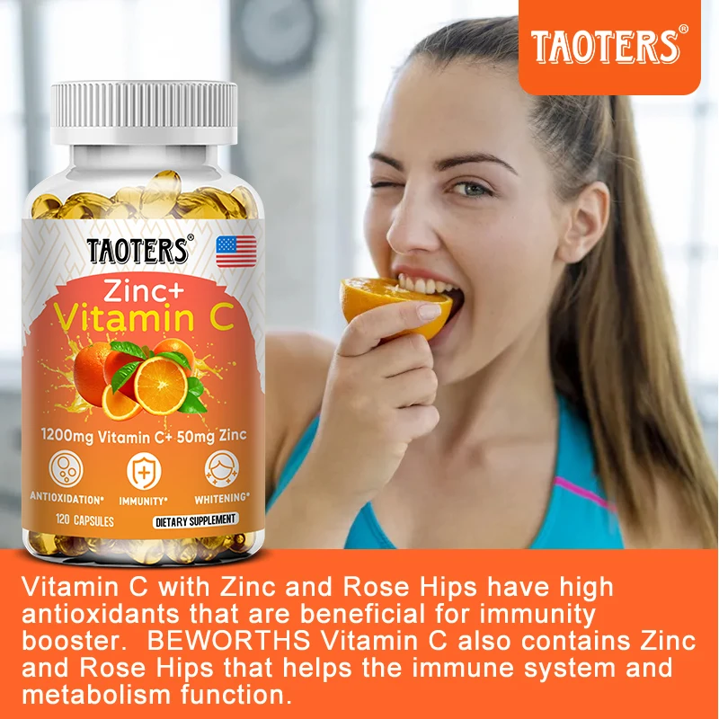 Vitamin C + Zinc Supplement - Antioxidant, Highly Absorbable, Helps Skin Health, Nourishes Skin, Immune Function and Metabolism