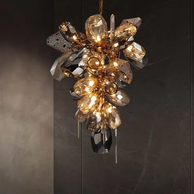 Luxury Murano Glass Chandelier Large Gold Crystal Pendant Light Modern European Style Ceiling Lamp for Hotel Lobby Stairs