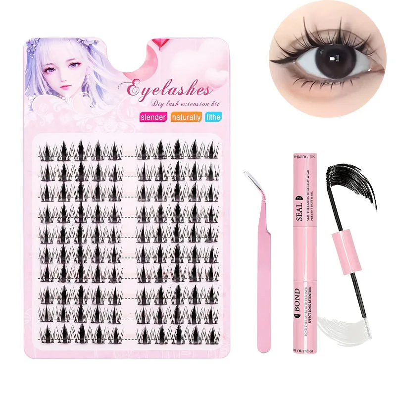 100 Clusters of Exquisite Black Anime Eyelash Set - False Eyelashes with Adhesive and Sealer, Natural and Dynamic, DIY Length 10