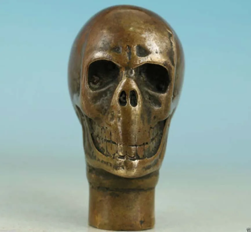

Old Bronze Skull Statue Cane Walking Stick Head