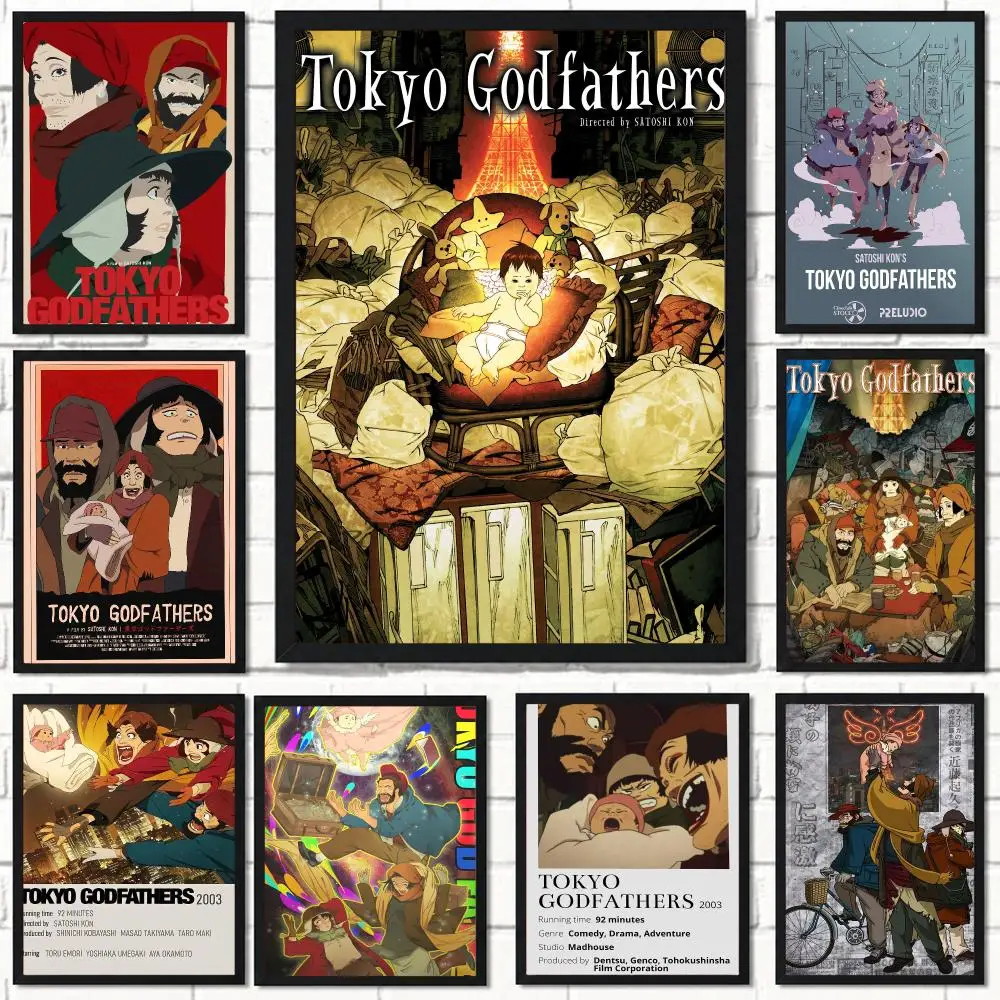 anime T-Tokyo Godfathers-S Poster Self Adhesive Wall Decor for Modern Home Cafe Office and Bar