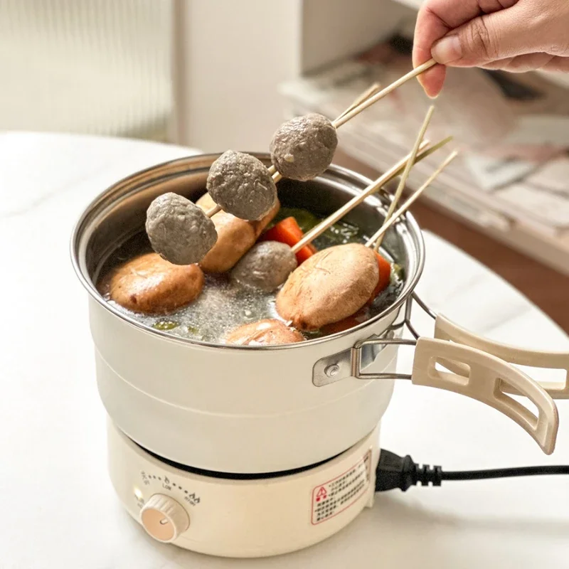 Stainless Steel Portable Folding Electric Cooking Pot Dormitory Single Mini Business Trip Boiled Noodles Electric Heating Pot