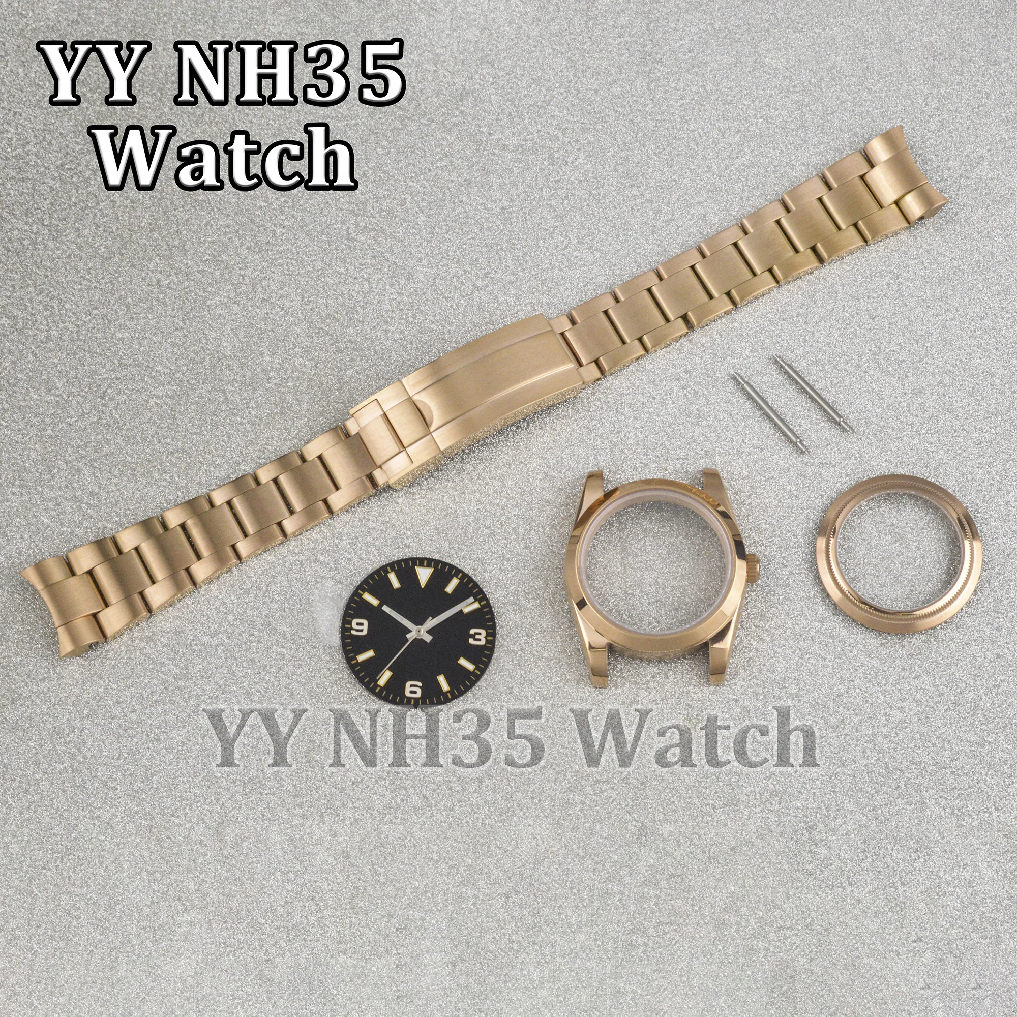 New Rose Gold Case 36/39mm Watch Case for Datejust Watches Watch Mod Parts Case+Band+Dial+Needles Fit NH34/35/36 Movement