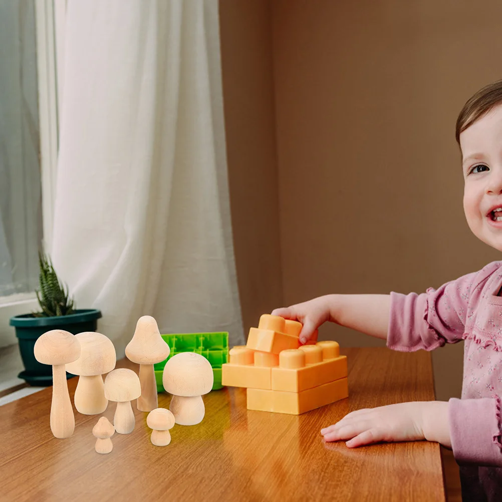 

14Pcs Wood Mushrooms Natural Unfinished Craft Set for DIY Graffiti Creative Home Decor Kids Educational Craft Wood Mushroom