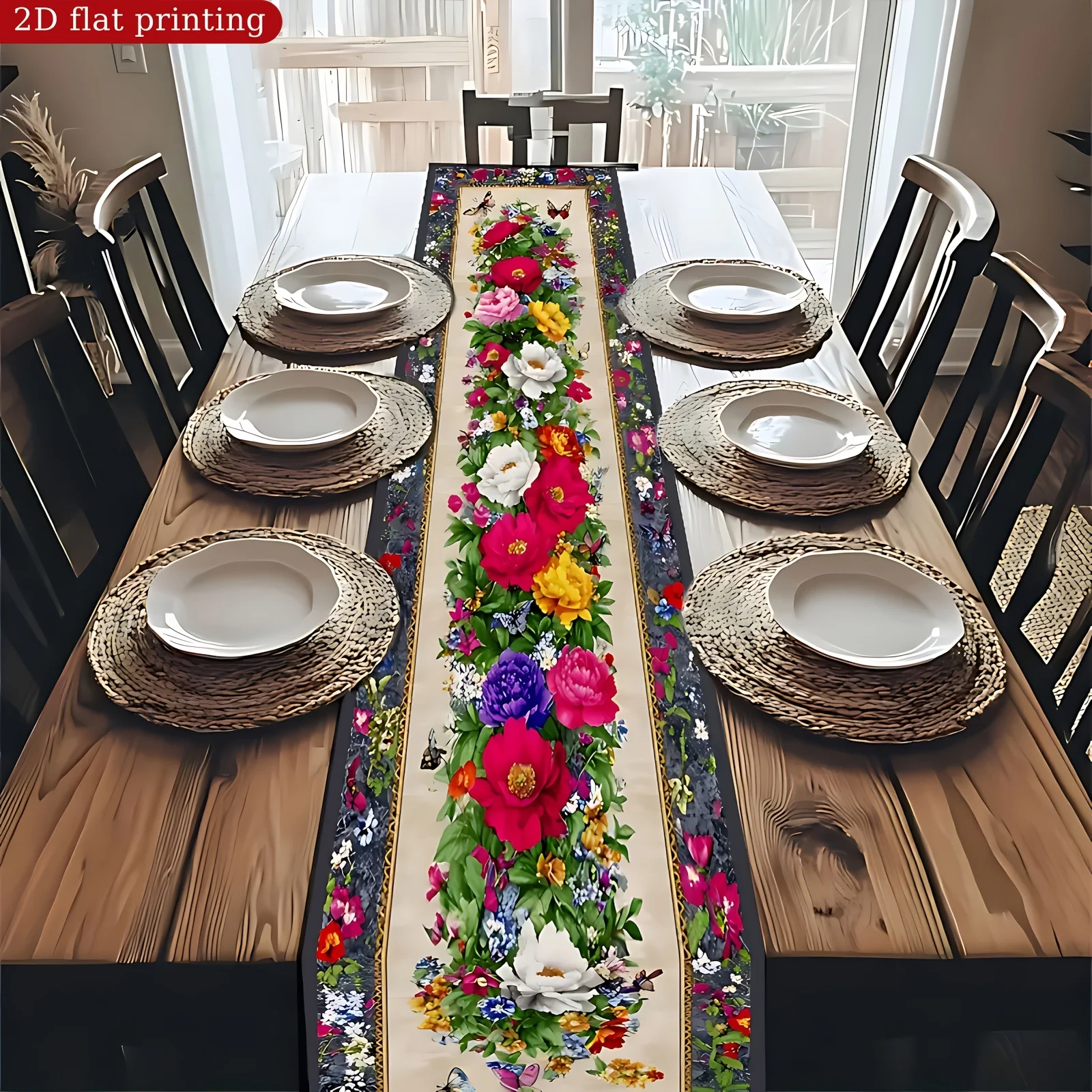 Warm Atmosphere Decor Vivid Butterfly Tablecloth Vibrant Floral Design, Soft Polyester, Easy To Clean, Perfect For Dining & Coff