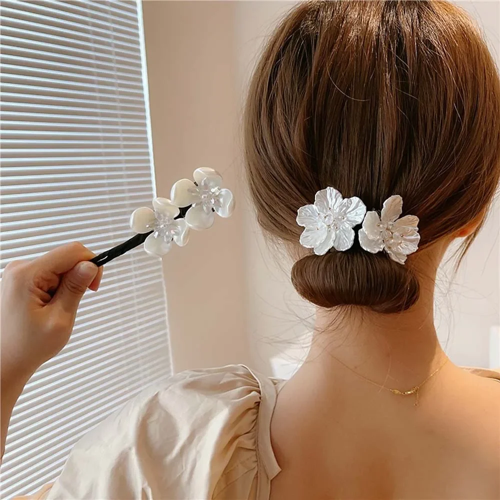 Shell Flower Magic Bun Maker Flower Bud Head Bun Maker Bow Pearl Hair Pin Lazy Hair Dish Artifact Women Hair Styling Braiders