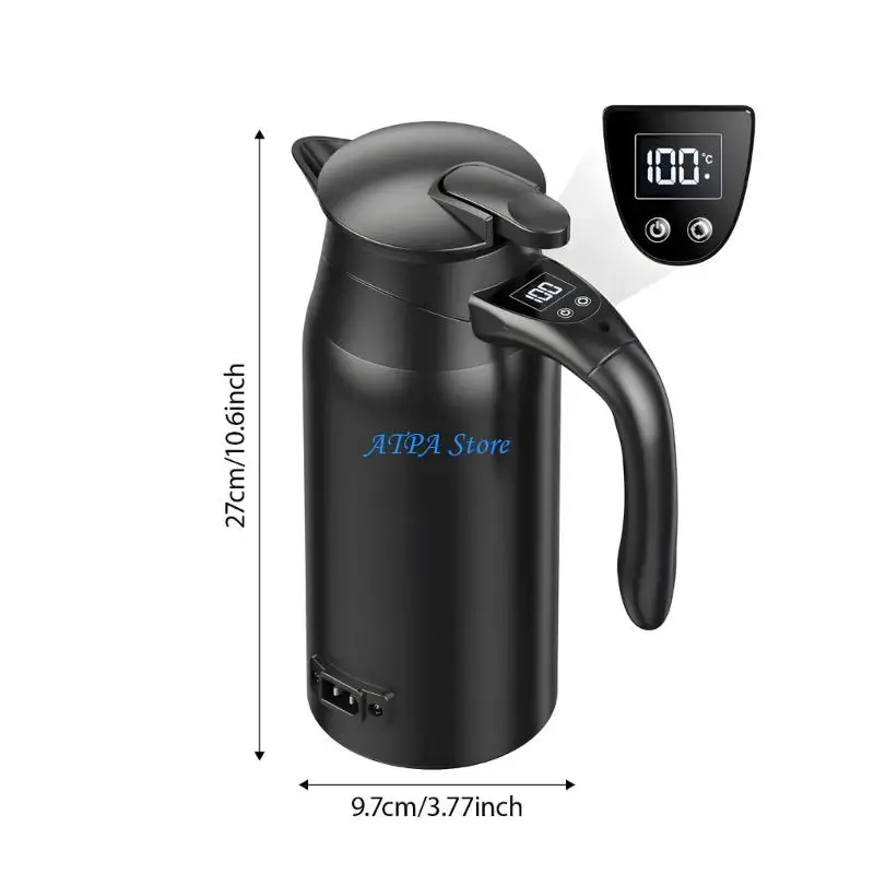 U13C 12V 24V Car Kettle Digital Display 800ml Fast Boiling Double Layer Insulation