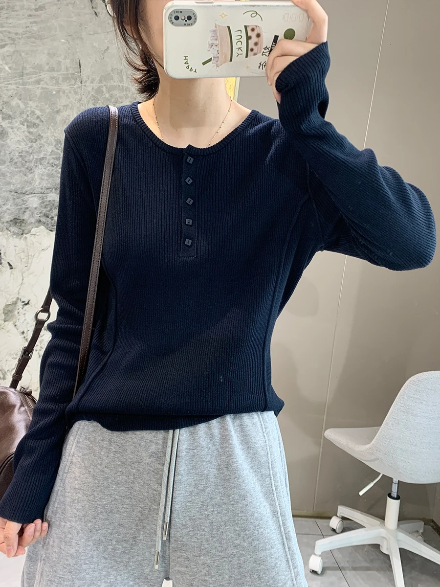 

Women's Wool Blend Long Sve Knitted Sweater round Ne Soft Stretchy Fall Winter Warm Slimming Skin-friendly Base Layer Top