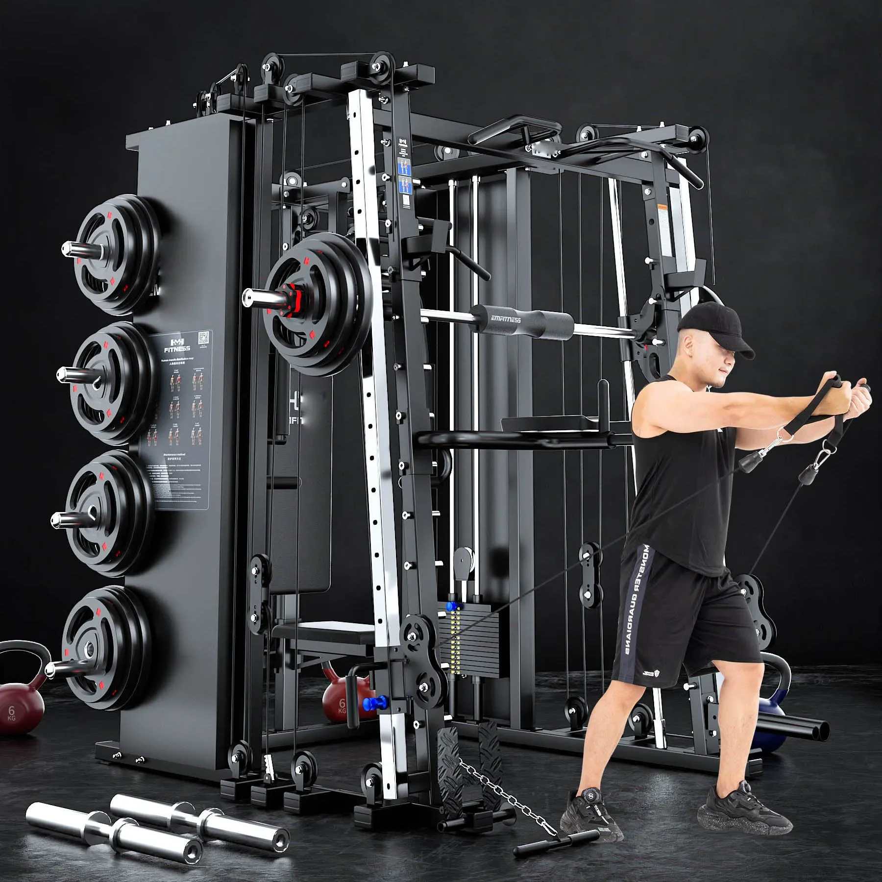 

New Style Smith Machine Multi Function Gym Adjustable Cable Gym With Triceps/chinning/lat/row Squat Rack