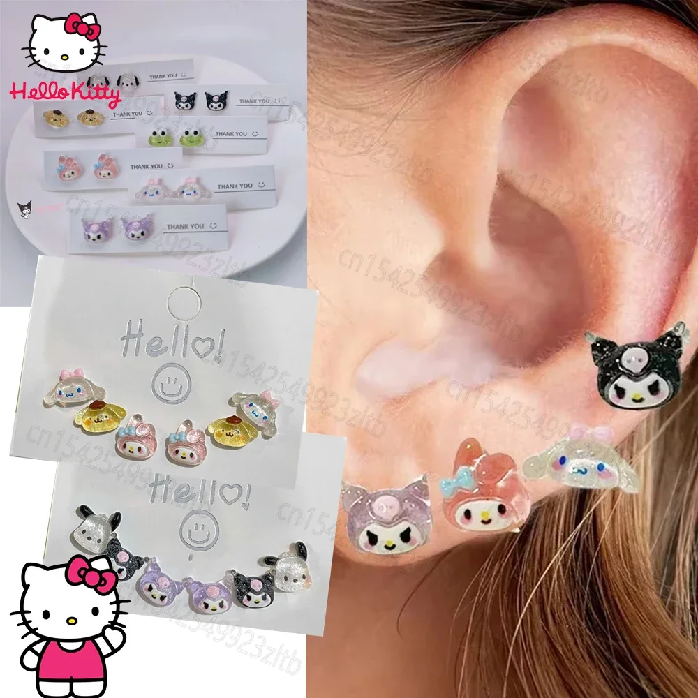 Sanrio Hello Kitty Kawaii Cute Earring Cinnamoroll for Girls Cartoon Ear Clip Ladies Jewelry Accessories Christmas Gift 2024