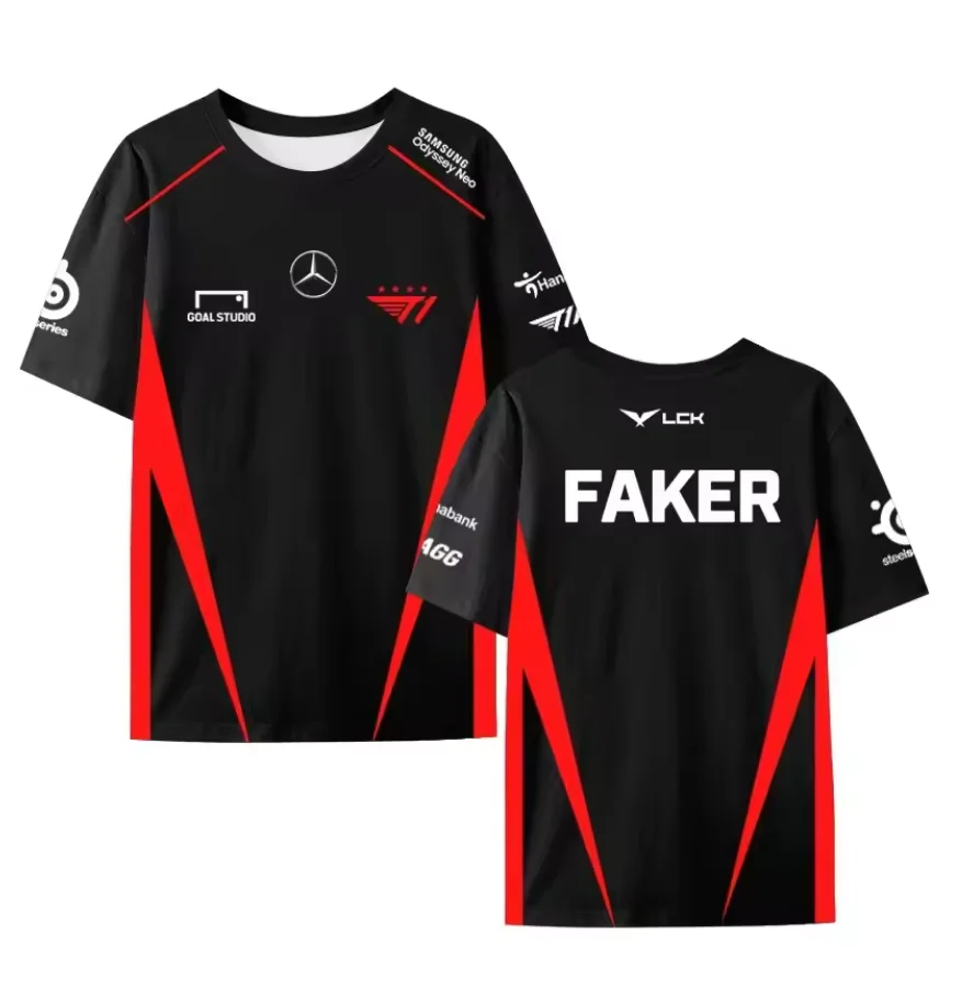 2025 New Adult and Children's Fashion Esports T1 Team Set FAKER Same Style League of Legends Competition 3D Printed T-shirt Loos