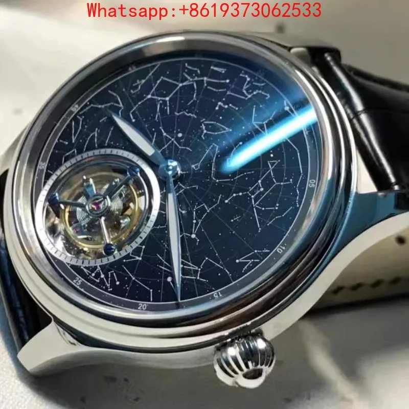 Tianjin Tourbillon Movement ST8230 Watch Enamel Starry Sky Surface American Alligator Leather Men Watch
