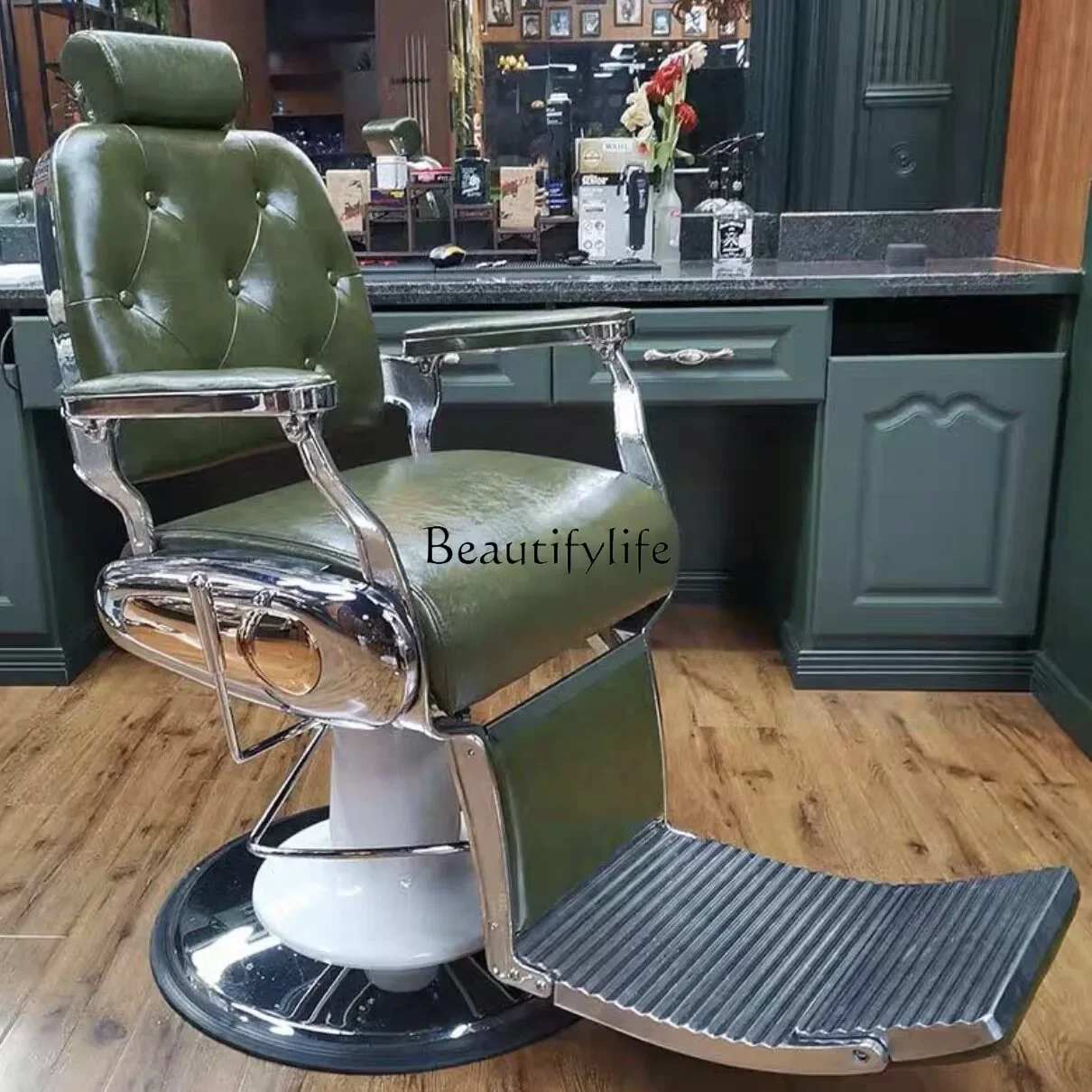 

Retro Men's Shaving Hairdressing Chair High-End Barber Shop Can Put down Oil Head Hair Cutting Chair