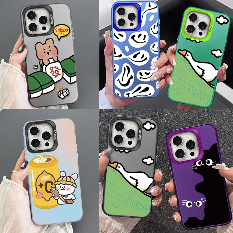 Чехлы для телефонов IPhone 15 15 Pro 15 Pro Max 15 Plus, улыбающееся лицо, гусь, милые кошки, свинки, узор для роскошного лазерного Аврора, чехол