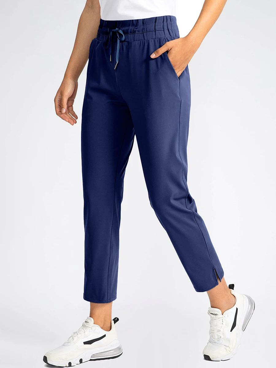 Neue bequeme Damenhose mit hoher Taille und Kordelzug, einfarbig, lässige Hose mit Taschen für Workout, Lounge und Alltag. – Detail 3