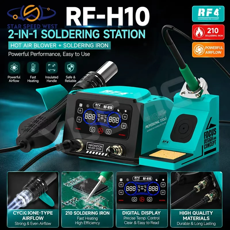 RF4 RF-H10 2 in 1 Soldering Station Hot Air Blower Independent Dual Screen Temperature Control Rapid Heating Precise Operation