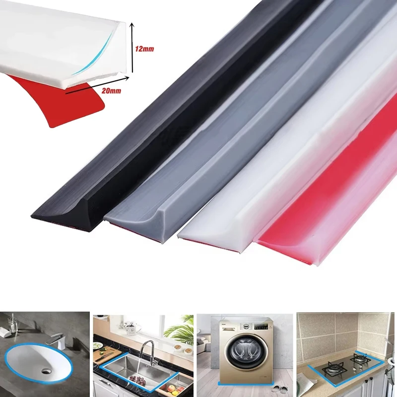 Kitchen Countertop Water Dam Self Adhesive Silicone Waterproof Barrier Bathroom Shower Water Stopper Guard Dry Wet Separation