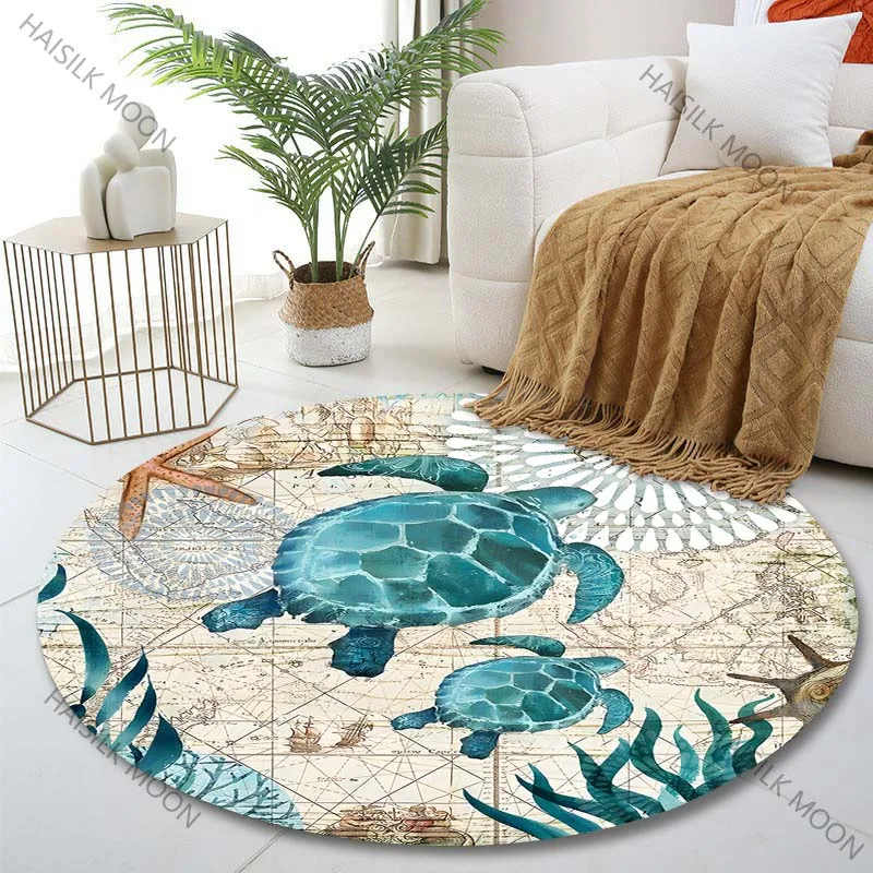 1PC Turtles with map background Print Round Carpet for Living Room Bedroom Sofa Table Floor Mat Area Rug Luxury Gift