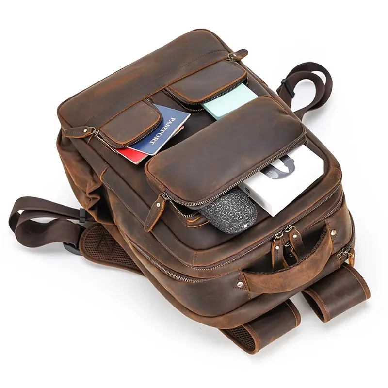 Vintage Rindsleder Laptop Computer Große Kapazität USB Crazy Horse Kuh Taschen MenBusiness Reise Echtes Leder Rucksack