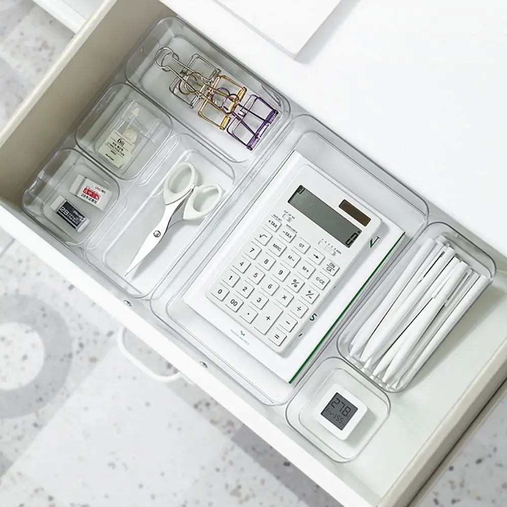 1 قطعة جديد درج الجدول مكتب التخزين المنظم شفافة مستطيلة ماكياج المنظم صندوق S/M/L/XL حاوية مجوهرات واضحة #2