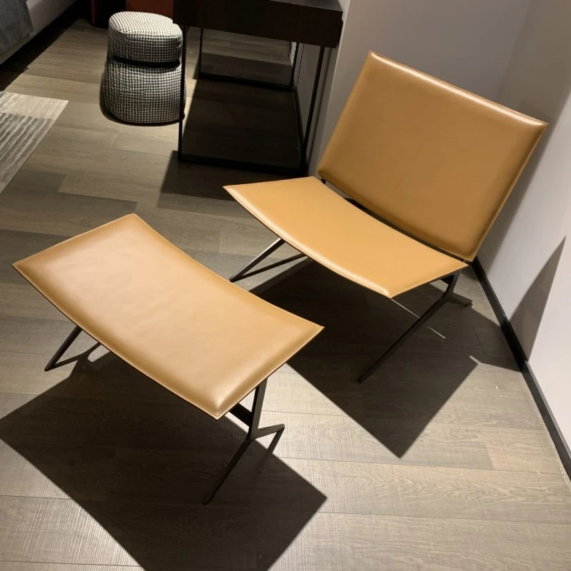 

Saddle leather stainless steel lounge chair minimalist living room sofa chair