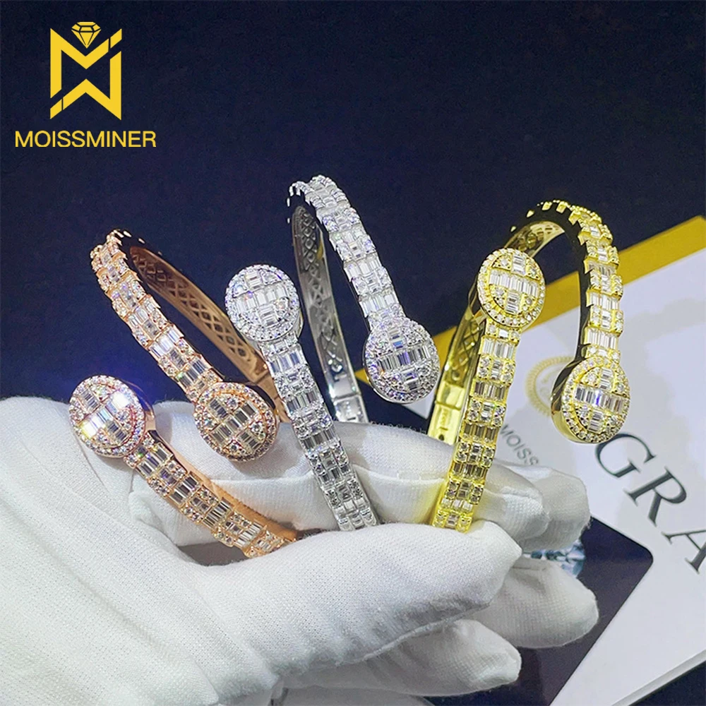 Full Baguettes Moissanite Cuban Link Bracelets For Women S925 Silver Iced Out Chain Pass Diamonds Tester Hip Hop Goth Jewelry