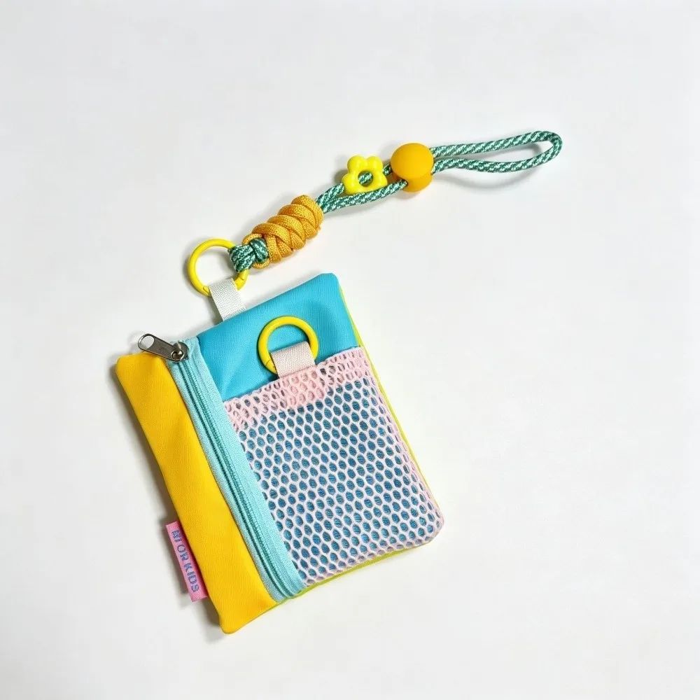 Creative Contrasting Mesh Key Coin Purse Lightweight with Lanyard Storage Pouch Portable Zipper Card Bag for Commute Travel Use