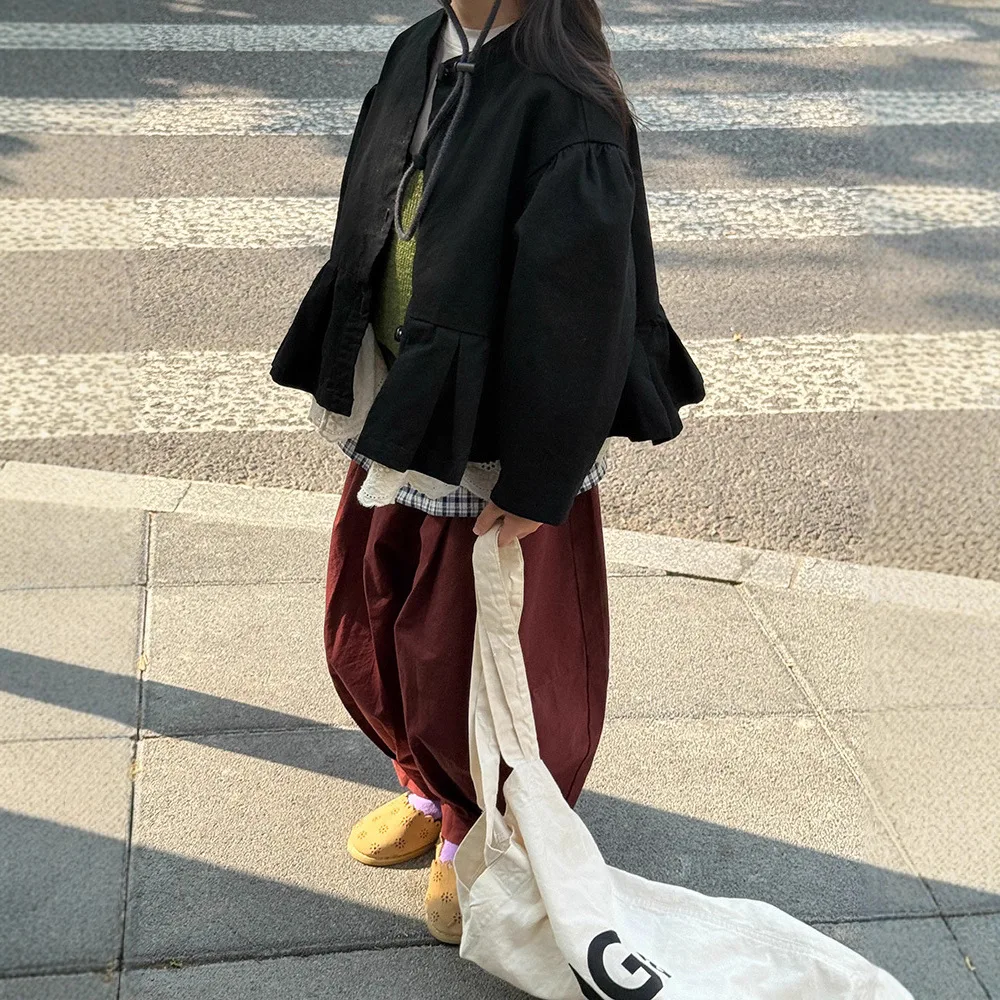 

Industry Lace Splicing Jacket 2025 Autumn Clothing New Korean Edition Girls' Single-breasted Lotus Leaf Short Jacket