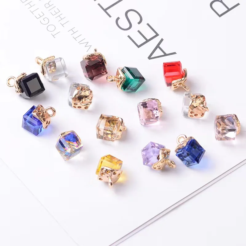 

LKERAN-Сияющие пуговицы-подвески в форме куба с кристаллами для одежды, декоративная пуговица «сделай сам», свадебные аксессуары, 10 мм, 10 шт.