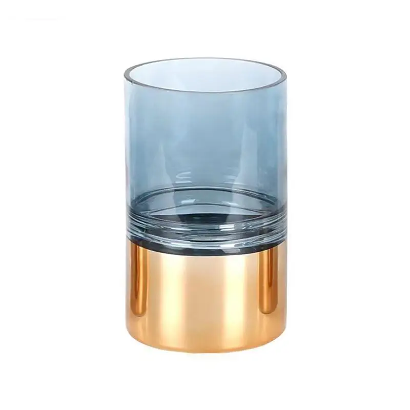 Imagem -06 - Vaso de Vidro Cilíndrico Banhado a Ouro Vasos de Flores Hidropônicos Transparentes Decoração de Mesa Decorativa Vasos Azuis Claros Decoração Moderna