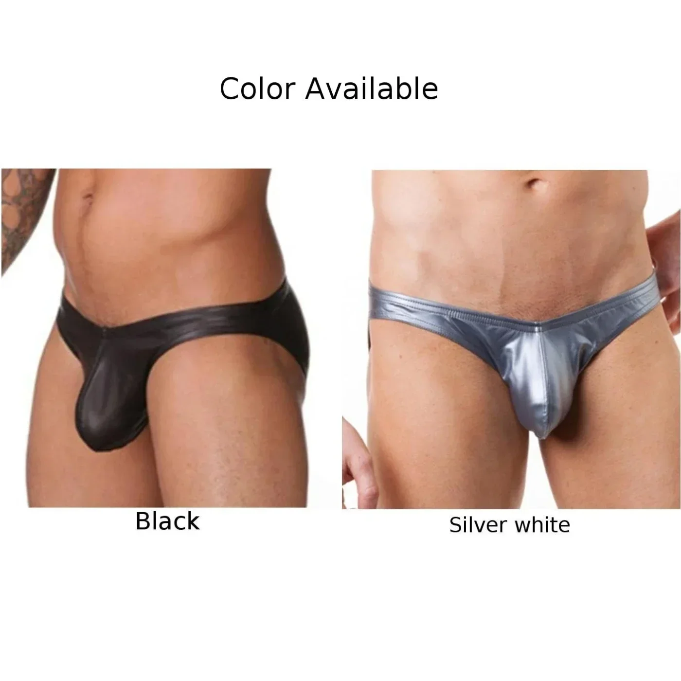 1pc Men\'s Bikini Briefs Patent Leather Panties Sexy U-Convex Pouch Low Waist Underwear Solid Color Man Underpants