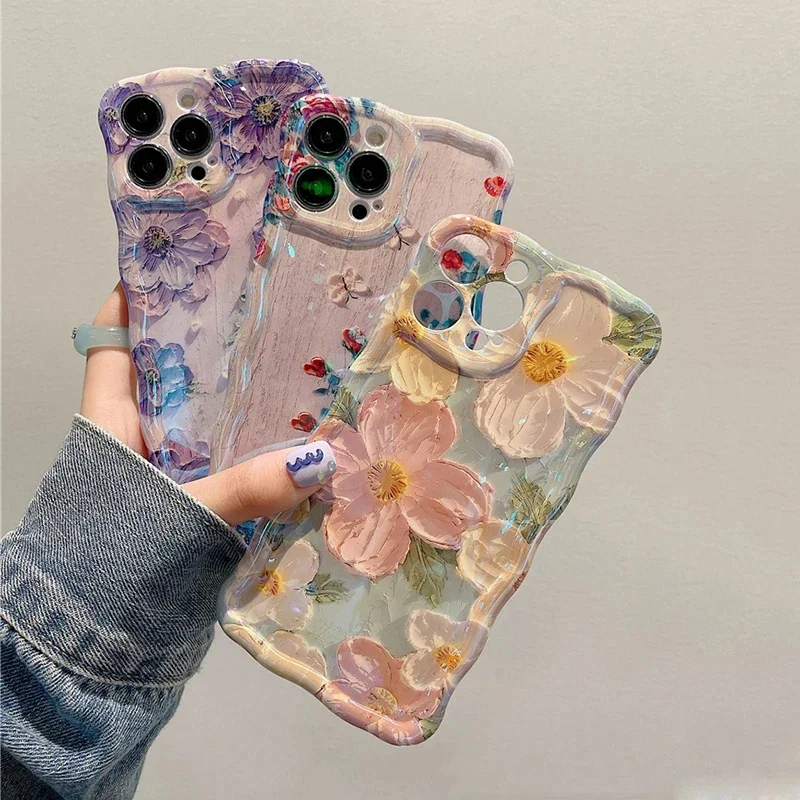 Laser Blu-ray Flower Phone Case Deluxe Shockproof TPU Soft Silicone Case For iPhone15 14 13 12 11 Pro Max Plus