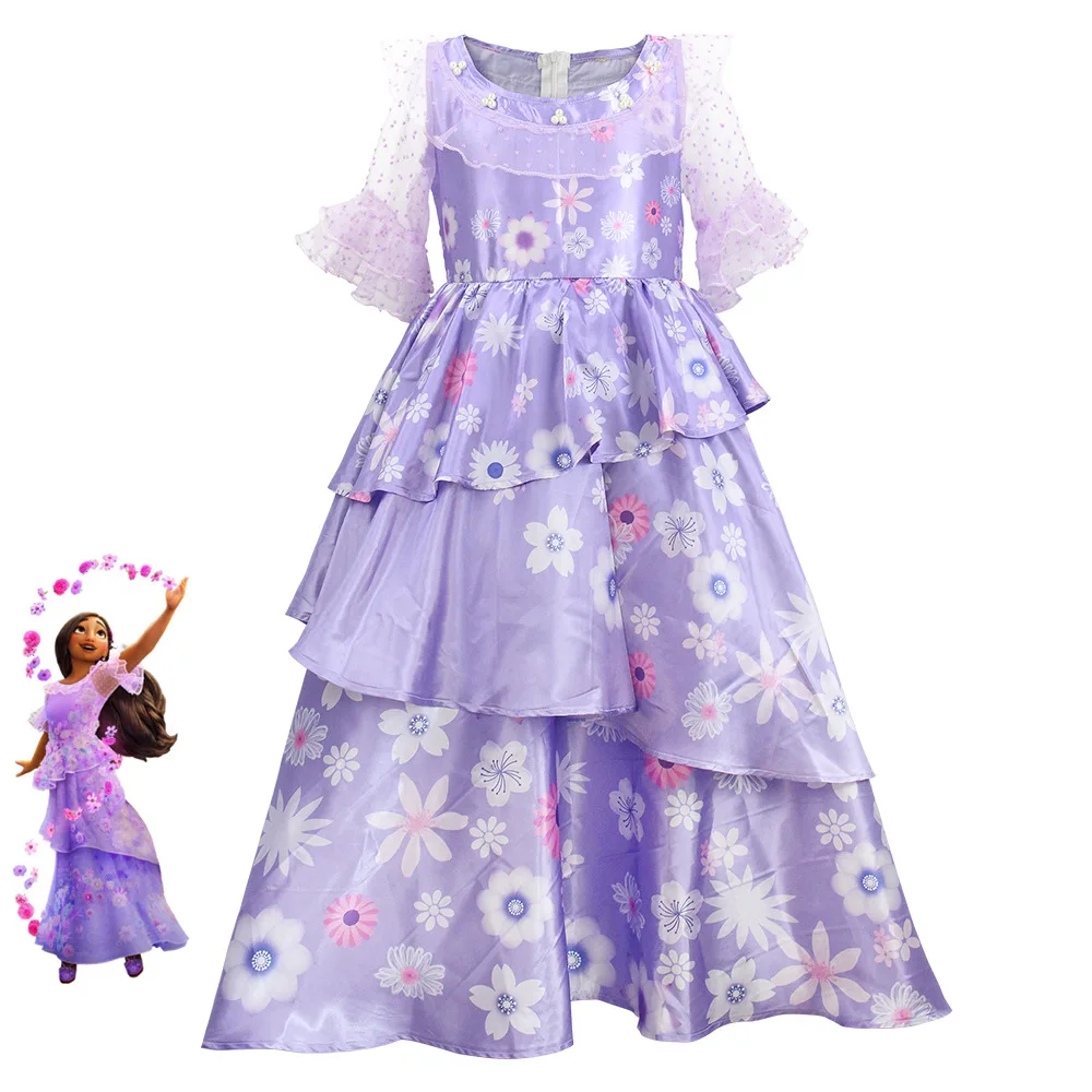 Anime Movie Isabela Madrigal Cosplay Costume Kids Adult Purple Floral Princess Dress Halloween Party Fancy Dress for Woman Girls - view 6