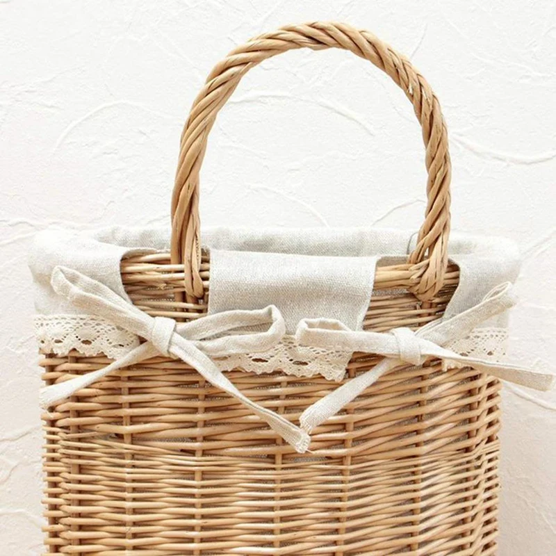 Hanging Storage Basket Handmade Weave Wicker Organizer Picnic Bread Fruit Basket, Wall Basket For Home With Handle