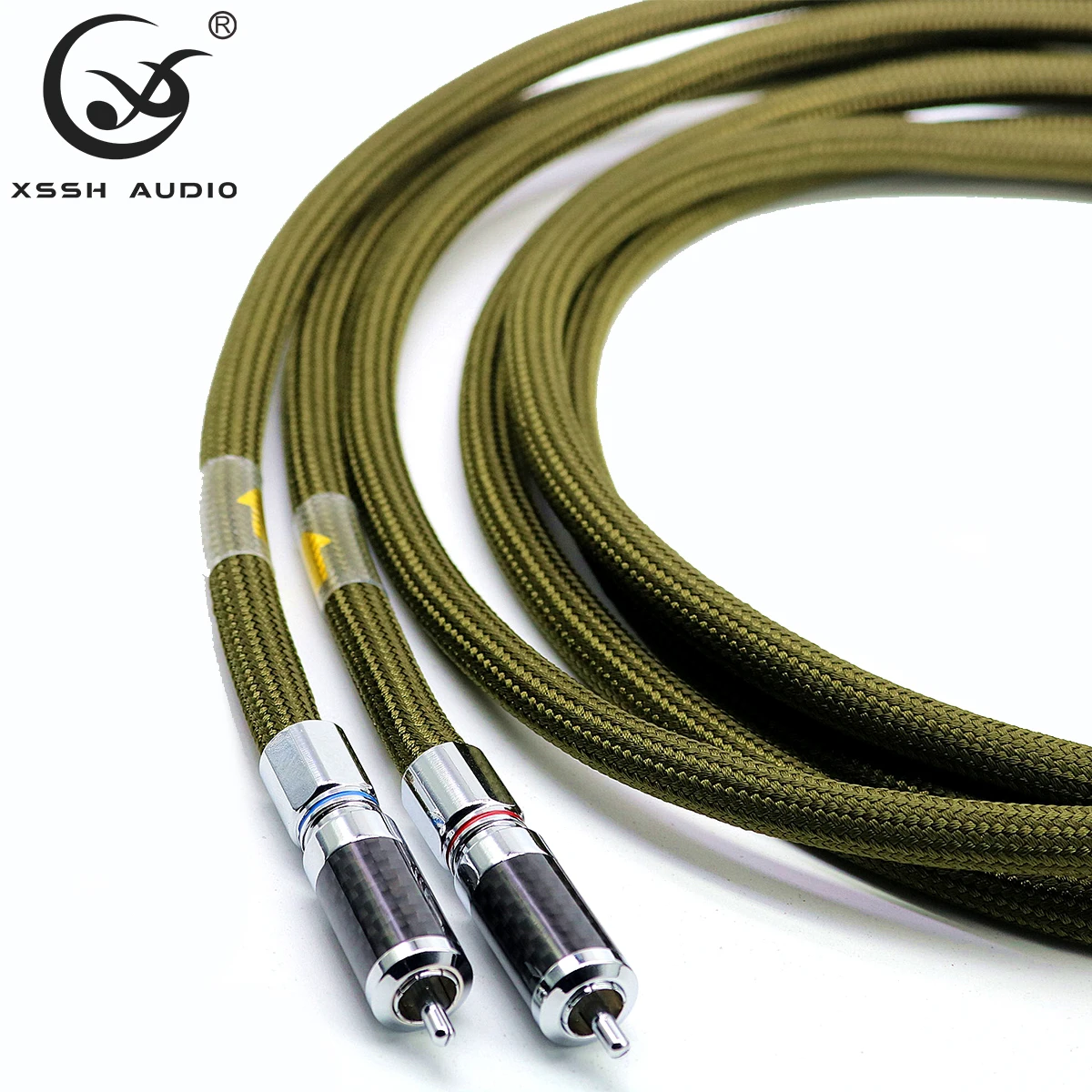 1 пара разъемов HIFI RCA XSSH Audio OFC с чистым медным покрытием, серебристый, двойной экран, 2-ядерный, 2 RCA до 2 RCA, кабель аудиосигнала, линейный провод